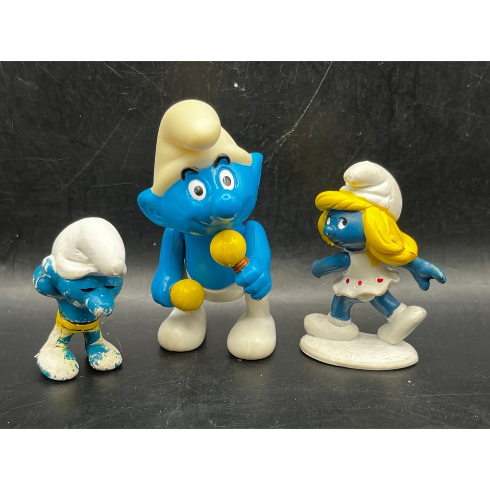 Vtg Set of 3 Smurfs Figures Smurf Smurfette Jokey Smurf Collectible Toys As Is